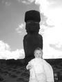 Posing in front of Moai