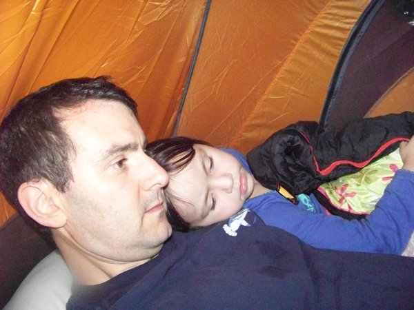 Me and Daddy watching movie in tent