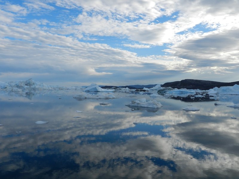 Icebergs, Clouds, & Reflections