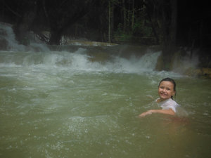 Swimming at Tad Sae Waterfall
