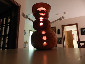 Our Pumpkin Snowman Lit Up