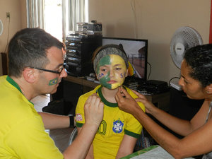 Getting my face painted for Brasil v Cameroon