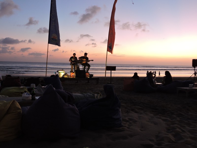 Music, sunset, beach