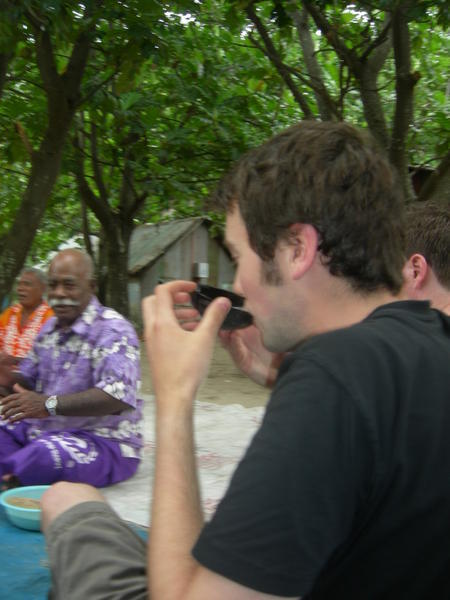 Olly at the kava ceremony with the village elders on Waya