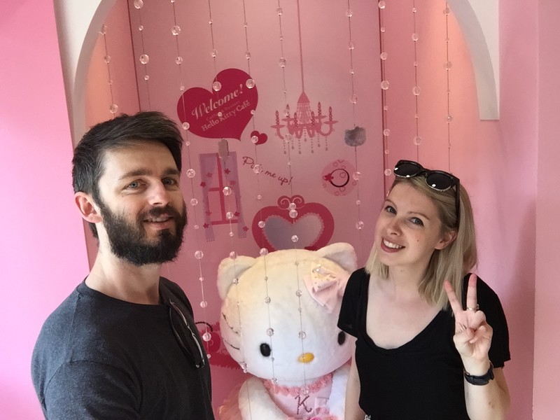 hmmmm very happy at the Hello Kitty cafe