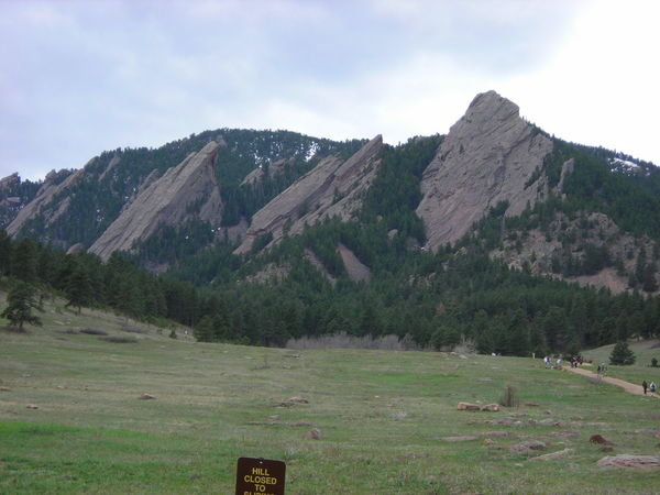 The Flatirons from Chautauqua Park (with the Chautauqua Trail along the right side)