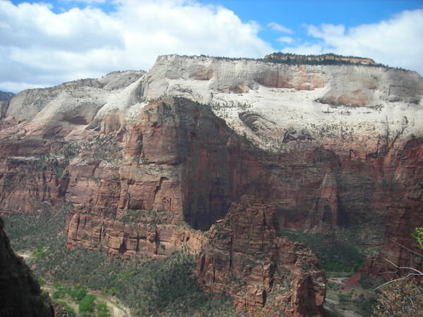 The rust-colored Angel's Landing (left) and the Organ (right)