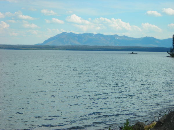 Looking south to the Grand Tetons from Yellowstone Lake (West Thumb)