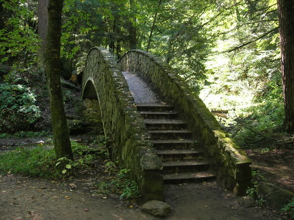 The bridge over Old Man Creek to the Lower Falls