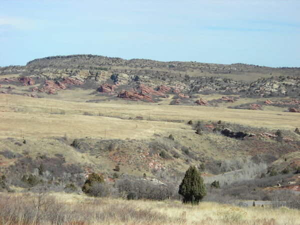 A view of South Valley Park and the hogbacks from Deer Creek Canyon Park