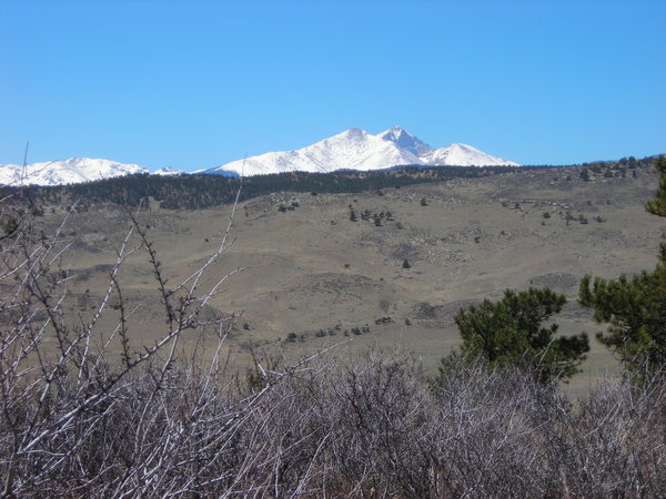 First views of Mt. Meeker, Longs Peak, and Mt. Lady Washington to the west