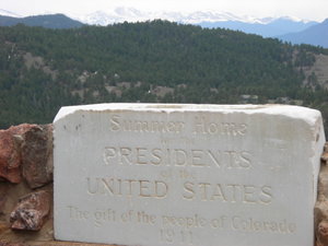 The corner stone for what was to be the summer home for the Presidents of the U.S. (with Mt. Evans in the background)