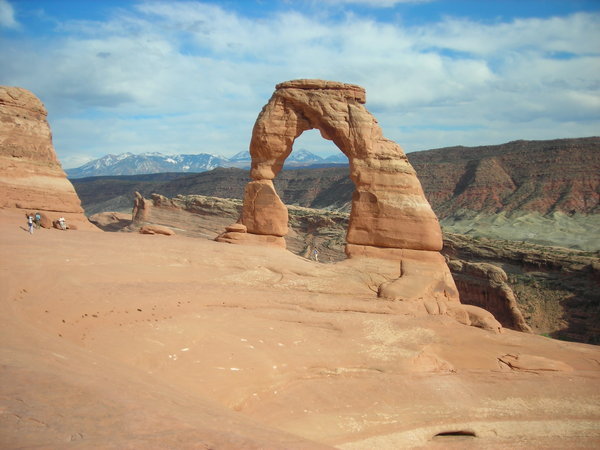 The iconic Delicate Arch with the La Sal Mountains in the background