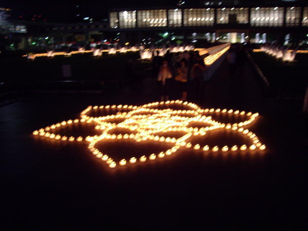 Candles laid out in a flower for the festival, I wouldn't have liked to light them all!!!