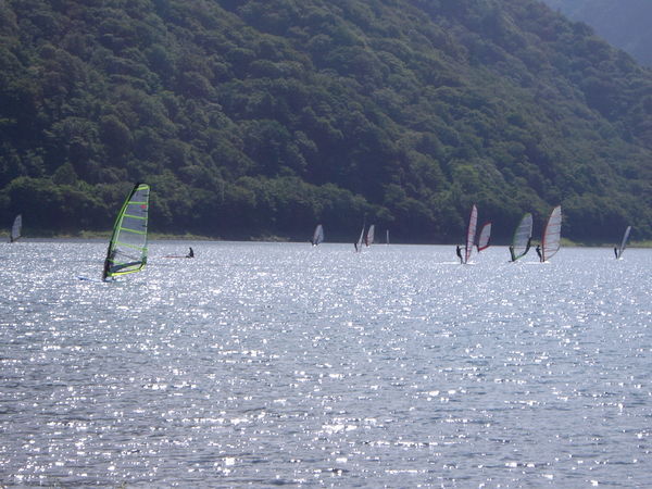 Windsurfers at Motosu Lake