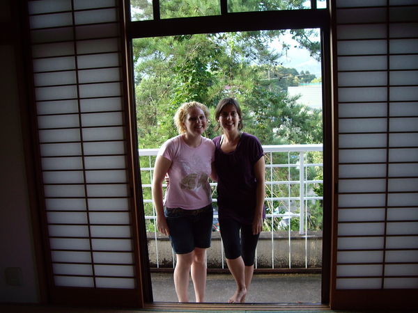 Cate and I on the balcony of our room at Ks house