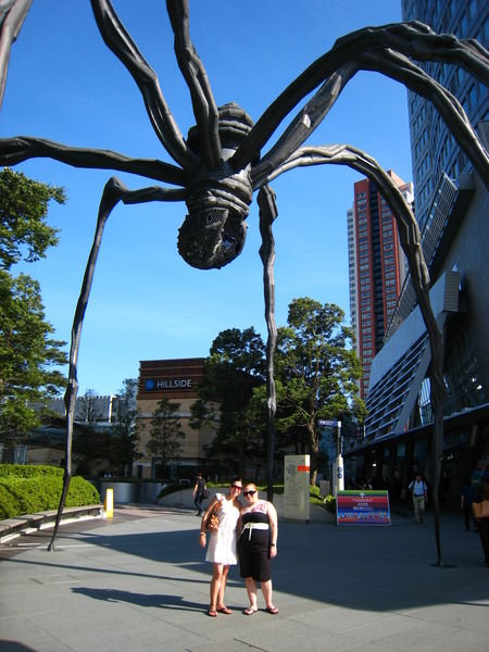 Marissa and Kate under the spider at Mori Tower
