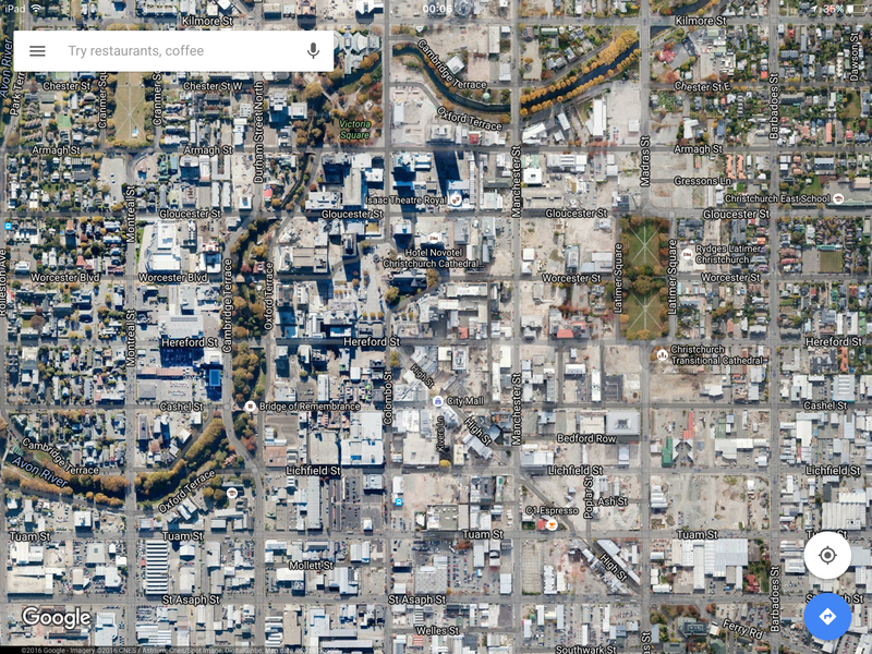 Google Earth image of Christchurch city centre