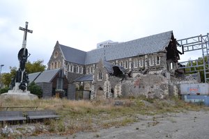 Christchurch Cathedral in ruins
