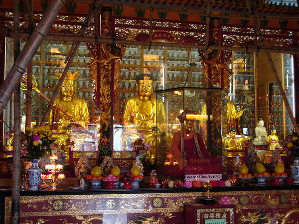 Buddhas in glass case