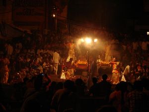 India 2010 (46) Agni Pooja (worship to fire) at Dasaswamedh Ghat