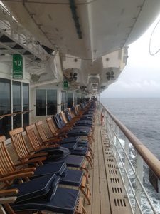 On deck, QM2 at sea