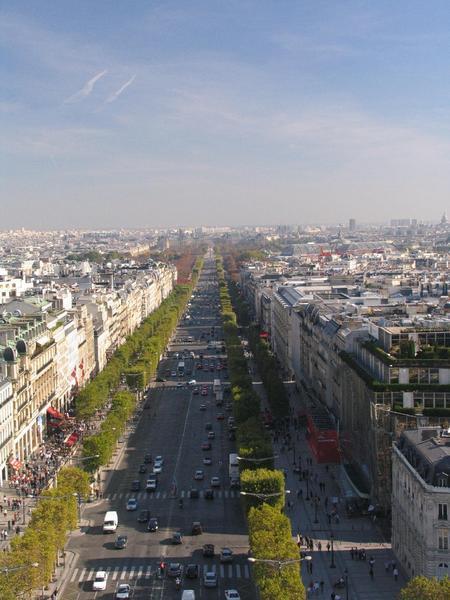 The view down the Champs Elysee from the Arc de Triomphe