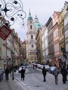 Cobblestones and coloured buildings - a typical Prague street