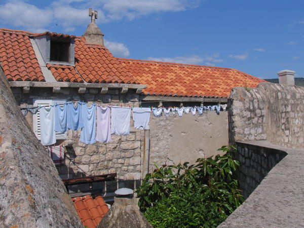 Airing your laundry in public - this clothesline was in a very public spot on the tourist trail around the walls of Dubrovnik