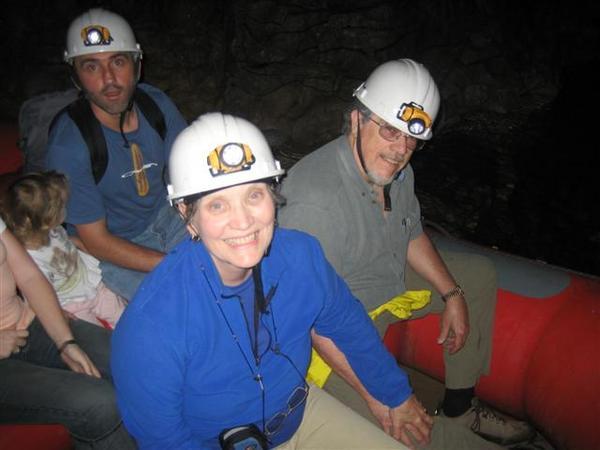 Rafting in a cave containing gloworms