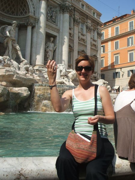 Kirsty making her wish at the Trevi fountain in Rome