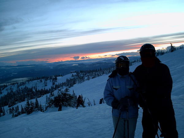 Sunset before night skiing