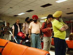Line of passengers at Delhi airport