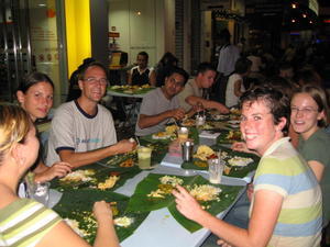 Indian banana leaf dinner with Megan, Mike, Vishen, and friends
