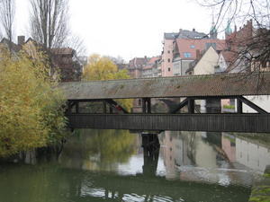 River and covered bridge in downtown Nuremberg 