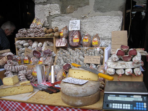 Cheese and sausage at the Sunday market