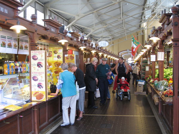 Indoor part of the big market with lots of open-faced salmon sandwiches and good bakeries