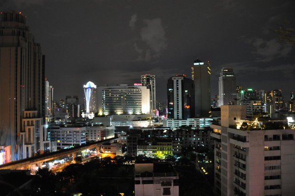 Hotel rooftop view at night