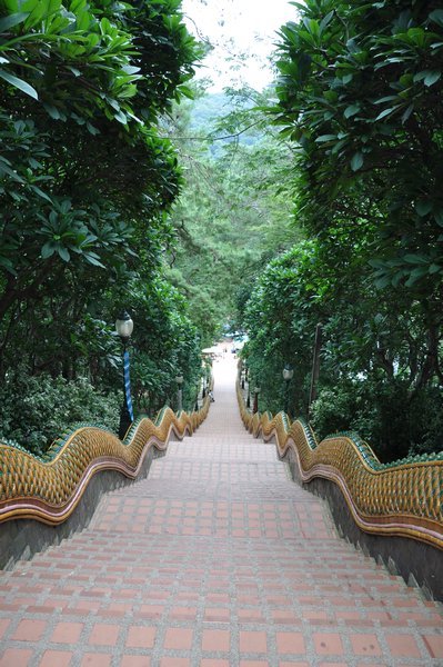Stairs leading to Doi Suthep temple in the mountains near downtown