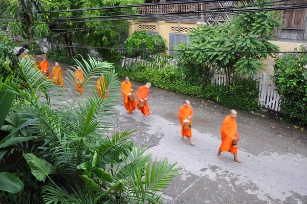 04 Monks circle town every morning for sticky rice alms