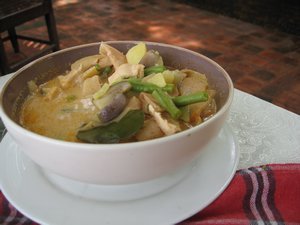 23 An eggplant curry, food is good in cheap in Laos