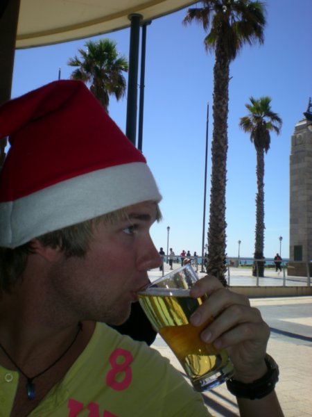 Having a Strongbow in a beach hotel on Xmas Day!