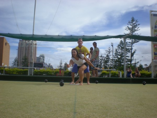 Lawn Bowling with Leanne and Mitch in action.