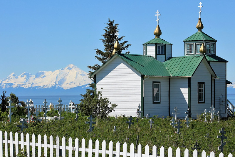 Russian Orthodox Church with Iliamna in the background