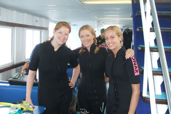 Onboard the Compass ready to snorkel the Great Barrier Reef!