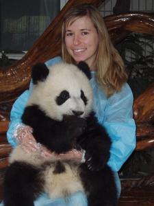 Liz with baby panda
