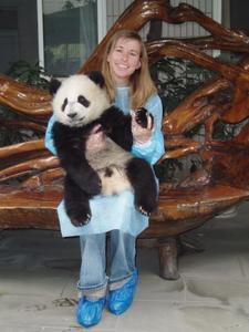 Liz with baby panda