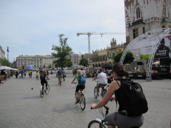 Biking through the town square