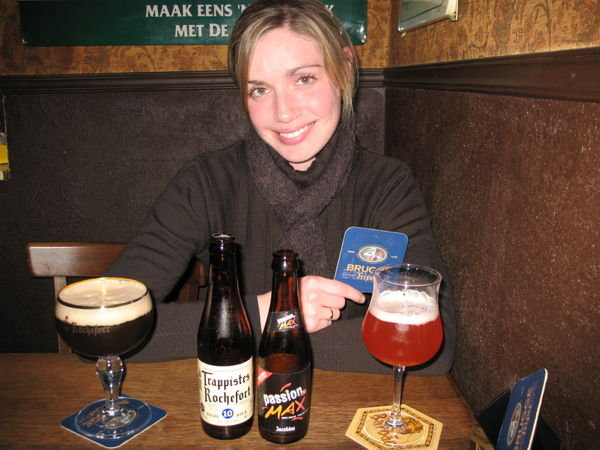 Erin tasting the fruit beers of Belgium