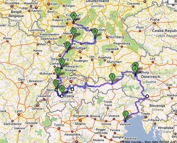 The Route from Frankfurt to Venice